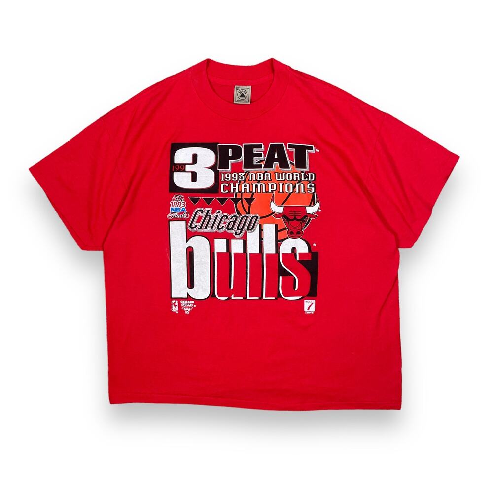 Vintage 1993 Chicago Bulls 3 Peat NBA World Champions T Shirt Basketball Size XL